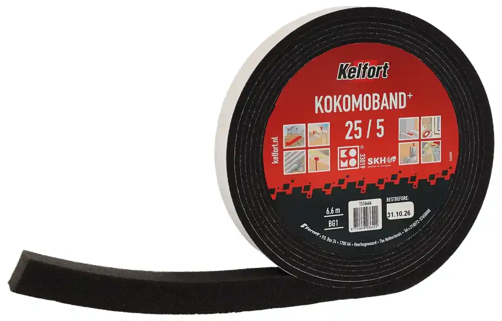 Goedkoop Kelfort KOMOBAND ZWART 25X25 ROL 6.6M
