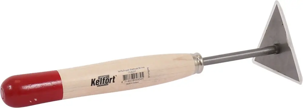 Kelfort VERFSCHRAPER DRIEHOEK 80MM GEHARD STAAL BLAD MET HOUTEN HEFT Voordeelprijs