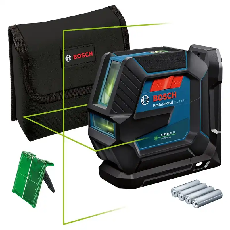 BOSCH GLL 2-15 G LIJNLASER GLL 2-15 G, LB 10, OPBERGTAS, 4X AA BATT Koop Online