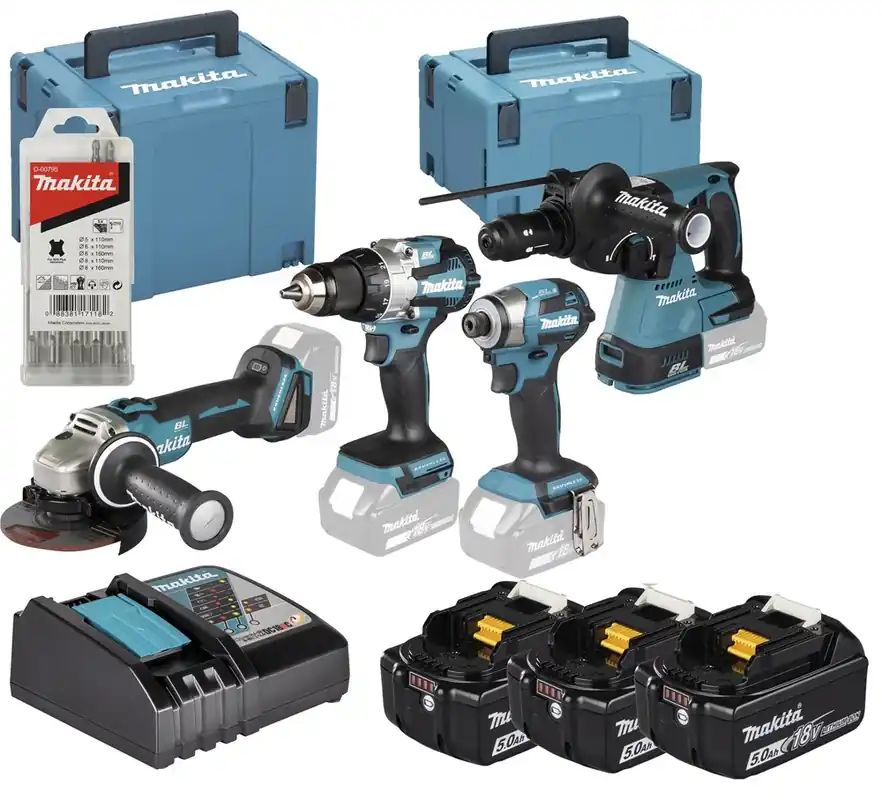 Makita DLX4196JX1 LXT 18V Combiset 4 Machines DDF489 + DTD173 + DHR243 + DGA504 Snelle Levering