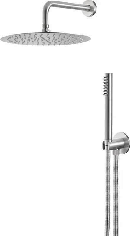 Speciale Aanbieding Blue Label Viborg Steel set zonder kraan met hoofddouche 30cm, douchehouder, handdouche en doucheslang, RVS XV08136SLR.AC.005