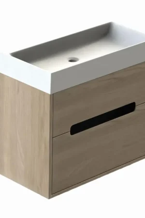 Koopje Looox Ester Badkamermeubel Grijs Eiken 80cm voor Catalono Wastafel