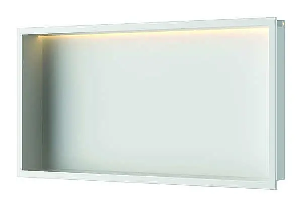 Betaalbaar Luca Sanitair Inbouwnis 60x30x6,5cm in RVS met LED verlichting (3000 kelvin) en transformator IP67 Mat wit