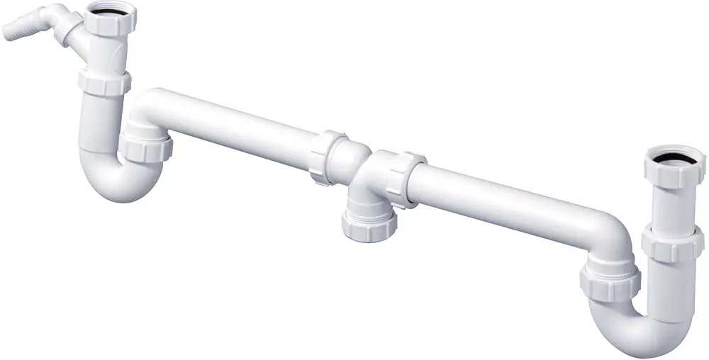 Must-Have McAlpine dubbele gootsteenafvoer centrisch met sifon + WMA1 1/2" x40mm, verstelbaar, PP wit 0055370