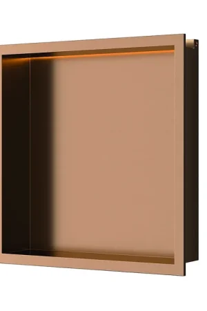 Luca Sanitair Inbouwnis 30x30x6,5cm in RVS met LED verlichting (3000 kelvin) en transformator IP67 geborsteld koper PVD Gratis Retour
