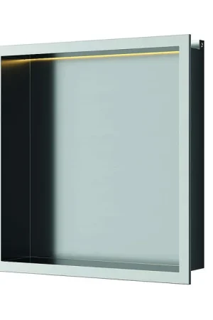 Weekendaanbieding Luca Sanitair Inbouwnis 30x30x6,5cm in RVS met LED verlichting (3000 kelvin) en transformator IP67 geborsteld nikkel