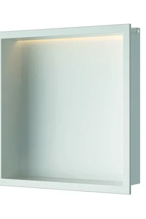 Koop Vandaag Luca Sanitair Inbouwnis 30x30x6,5cm in RVS met LED verlichting (3000 kelvin) en transformator IP67 Mat wit