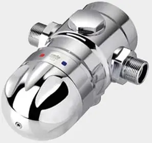 Rada thermostatisch mengapparaat, type 320 M, voor opbouw leidingwerk, 3/4" buitendraad, met keerkleppen en vuilfilters Gecertificeerd