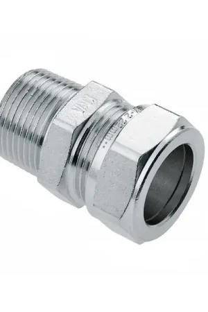 Tijdelijk Beschikbaar Bonfix Knelfitting messing rechte koppeling puntstuk 15mm x 1/2" vernikkeld (knel x buitendraad) 82741AN