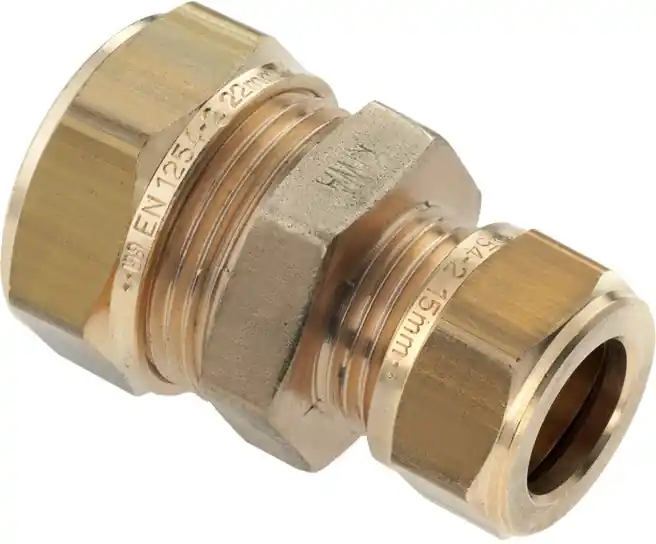 Bonfix Knelfitting messing rechte koppeling verloop sok 22 x 15mm (knel x knel) 82533 Populair