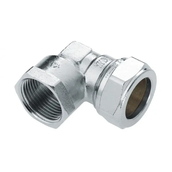 Laatste Versie Bonfix Knelfitting, messing, knie koppeling 90gr, 15mm x 3/4" vernikkeld (knel x binnendraad)