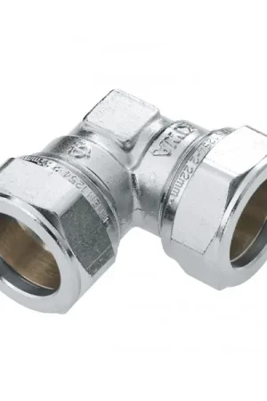 Hoge Kwaliteit Bonfix Knelfitting, messing, knie koppeling 90gr, 22 x 22mm vernikkeld (knel x knel)