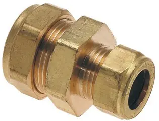 Premium Bonfix Knelfitting, messing, rechte koppeling, verloop sok 15 x 10mm (knel x knel)