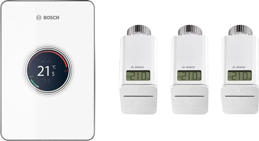 Betrouwbaar Bosch EasyControl modulerende kamerthermostaat met 3 electronische thermostatische radiatorkranen, wit 7736701393
