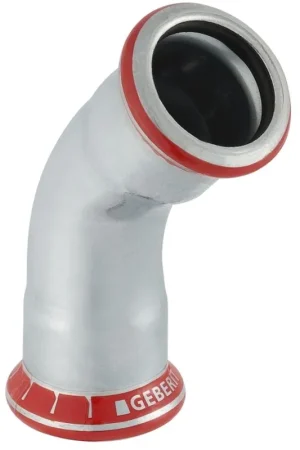 Bestel Nu Geberit Mapress, Bocht, 45 graden, 1-delig, C-staal, met CIIR afdichtring, 76,1mm x 76,1mm (persmof x persmof)