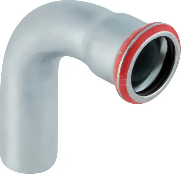 Seizoensaanbieding Geberit Mapress, Bocht, 90 graden, 1-delig, C-staal, met CIIR afdichtring, 42mm x 42mm (schuifeind x persmof)