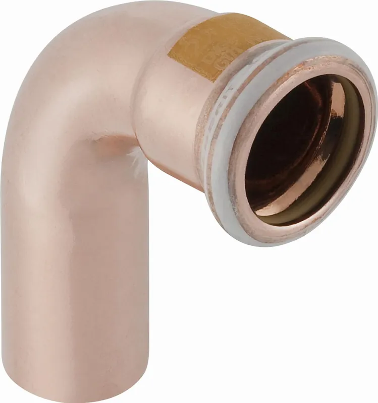 Gecertificeerd Geberit Mapress, Bocht, gas, 90 graden, 1-delig, koper, met HNBR afdichtring, 22mm x 22mm (schuifeind x persmof)