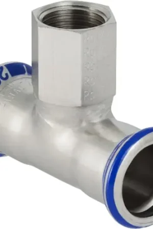 Beperkte Voorraad Geberit Mapress, Overgang T-stuk, 90 graden, RVS 316, met CIIR afdichtring, 54mm x RP1/2" x 54mm (persmof x binnendraad x persmof)