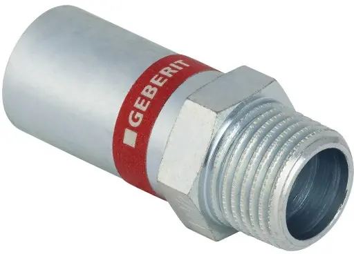 Lage Prijs Geberit Mapress, Overgang, recht, 1-delig, C-staal, met CIIR afdichtring, 22mm x R3/4" (schuifeind x buitendraad)