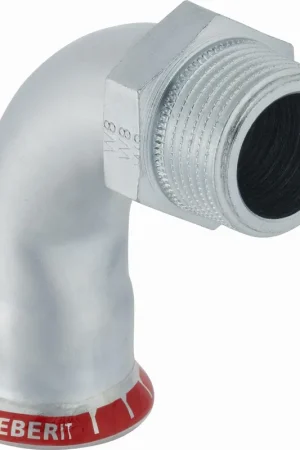 Betaalbaar Geberit Mapress, Overgangsbocht, 90 graden, 1-delig, C-staal, met CIIR afdichtring, 28mm x R1" (persmof x buitendraad)