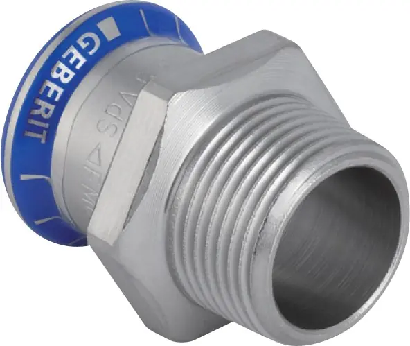 Gecertificeerd Geberit Mapress, Puntstuk, recht, 1-delig, RVS 316, met CIIR afdichtring, 22mm x R1/2" (persmof x buitendraad)