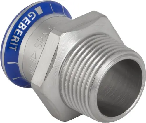 Premium Geberit Mapress, Puntstuk, recht, 1-delig, RVS 316, met CIIR afdichtring, 28mm x R3/4" (persmof x buitendraad)
