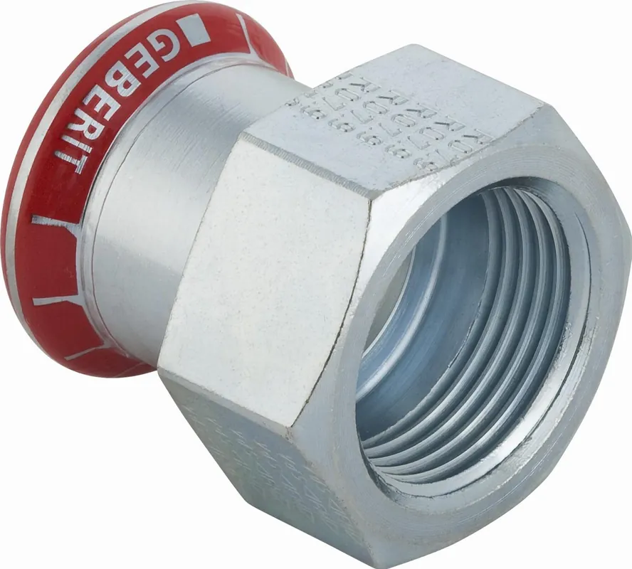 Korting Geberit Mapress, Schroefbus, recht, 1-delig, C-staal, met CIIR afdichtring, 22mm x RP1" (persmof x binnendraad)