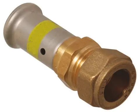 Henco rechte koppeling, doorverbinder 20 x 22mm CU knel, messing GAS (pers x knel) Speciale Aanbieding