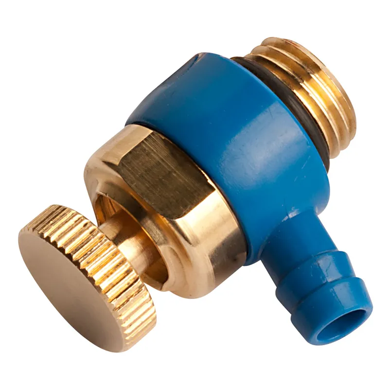 Raminex aftapper 1/4" buitendraad, messing, kunststof, 360° draaibare uitloop, met afdichtingsring, blauw EV1/4-360-010 Betaalbaar