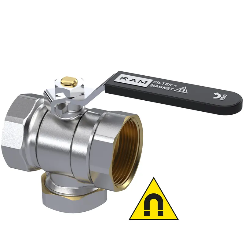 Must-Have Raminex kogelkraan s.27, 1.1/4" x 1.1/4", 2x binnendraad, DN25, PN30, messing vernikkeld hendel met zwarte hoes 270046