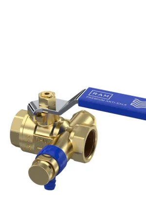 Snelle Levering Raminex RAM antikalk kogelkraan m. afttapper 1/4" bi.dr. 1/2"x1/2" dn15 kiwa hendel blauw 282033