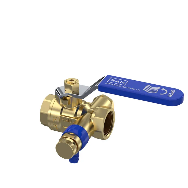 Snelle Levering Raminex RAM antikalk kogelkraan m. afttapper 1/4" bi.dr. 1/2"x1/2" dn15 kiwa hendel blauw 282033