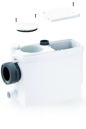 Must-Have Sanibroyeur Sanipack Pro UP, Fecalienvermaler, 400W, opvoerhoogte 5m verticaal, 100m horizontaal, 1x DN100 + 3x DN40
