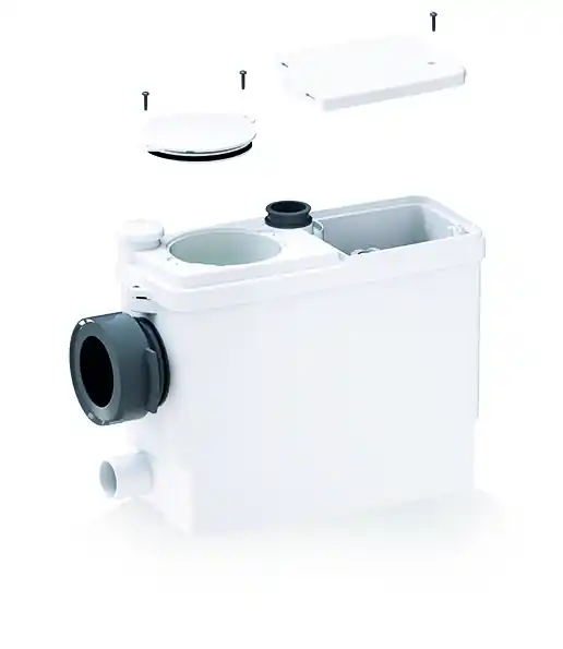Must-Have Sanibroyeur Sanipack Pro UP, Fecalienvermaler, 400W, opvoerhoogte 5m verticaal, 100m horizontaal, 1x DN100 + 3x DN40