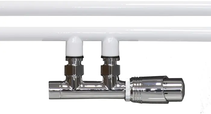 Solar Design, onderblok set 1/2" haaks chroom, compete set inclusief onderblok thermostaatkop en aansluitkoppelingen 15mm en 16x2mm Superprijs