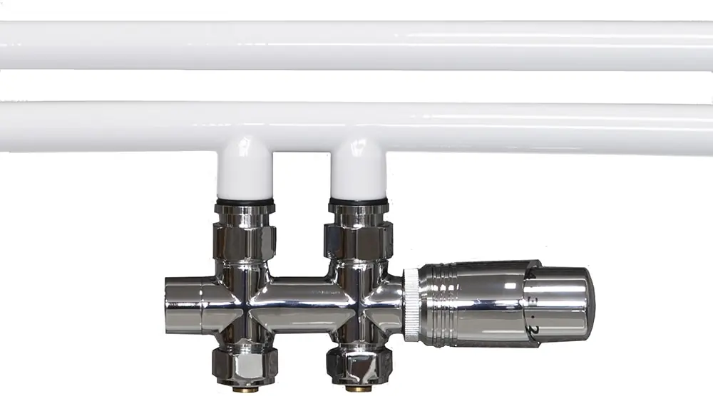 Solar Design, onderblok set 1/2" recht chroom, compete set inclusief onderblok thermostaatkop en aansluitkoppelingen 15mm en 16x2mm Gratis Retour
