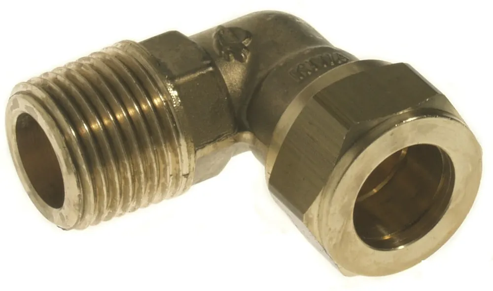 Flitsaanbieding Solar Knelfitting, messing, knie koppeling 90gr, 15mm x 3/8" (knel x buitendraad)