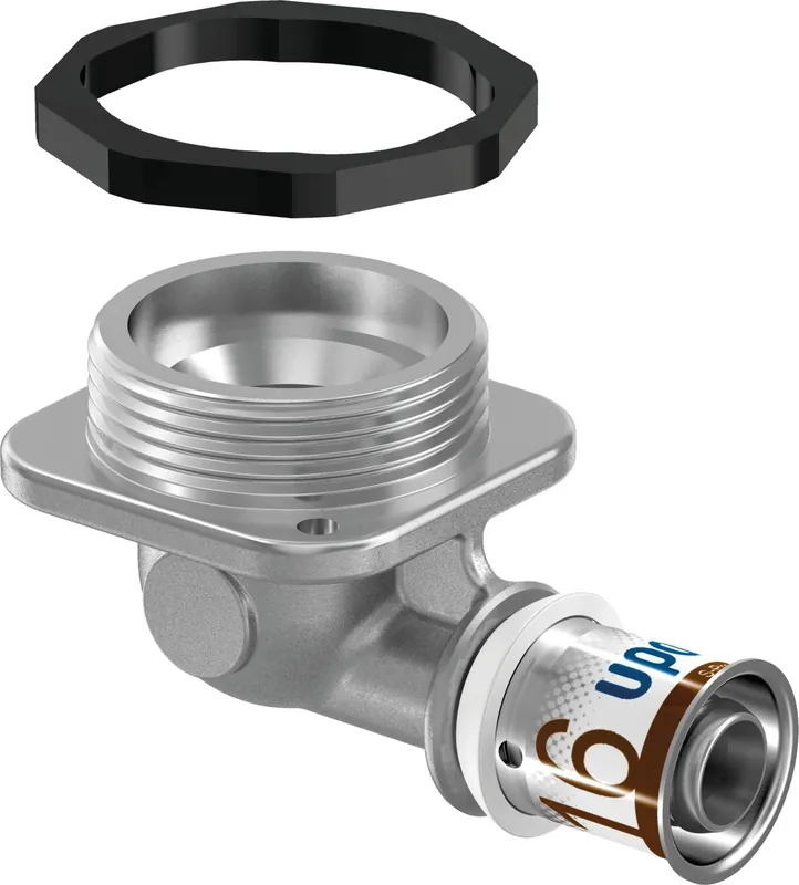 Merkproduct Uponor S-Press Plus Aqua pers aansluitknie vlak UPS 16mmx1/2"bi 1070657