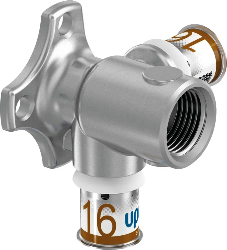 Snelle Levering Uponor S-Press Plus Aqua pers dubbele muurplaat 90° 16x1/2"x16mm Binnendraad 1070648