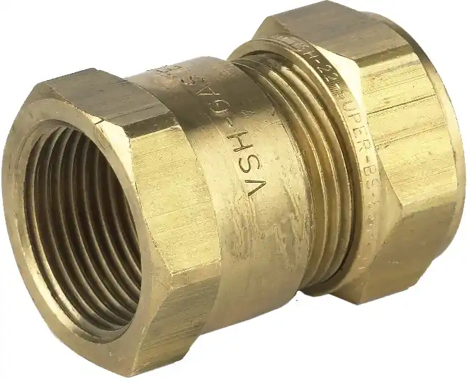 VSH Knelfitting, messing DZR, rechte koppeling, schroefbus 42mm x 1 1/2" (knel x binnendraad) Exclusieve Aanbieding