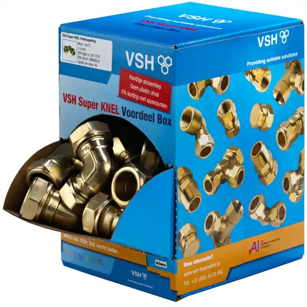 VSH Knelfitting, messing, rechte koppeling , sok 15 x 15mm voordeel box (knel x knel) Snelle Levering