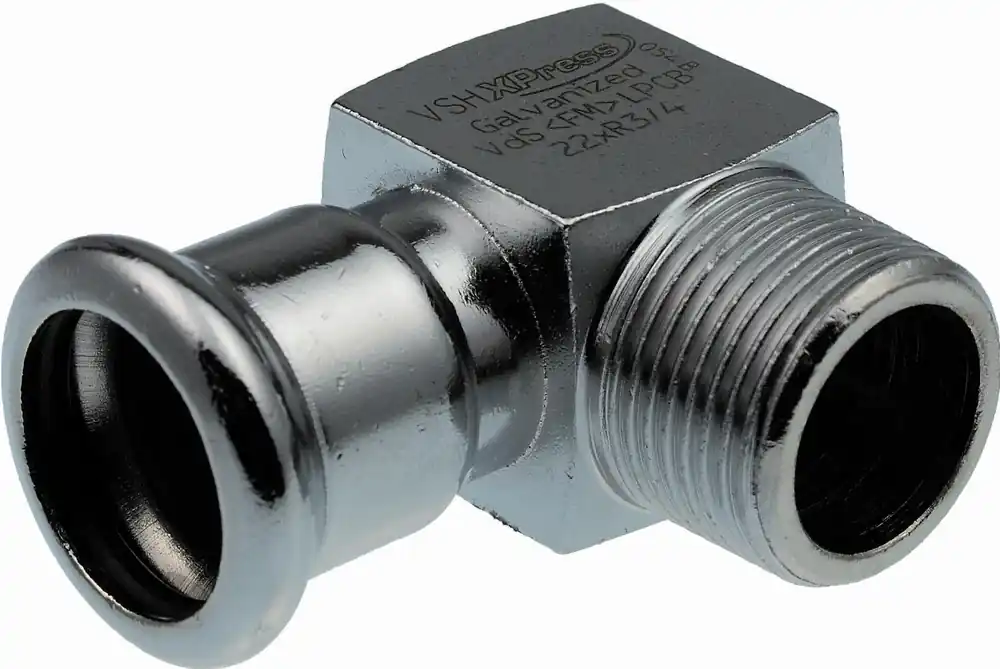 Fabrieksprijs VSH XPress STAAL knie koppeling, 90gr, 22mm x 3/4" staal (pers x buitendraad)