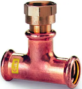 VSH Xpress T-stuk, 22mm x 1/2" x 22mm koper, gas (pers x binnendraad x pers) Laatste Versie