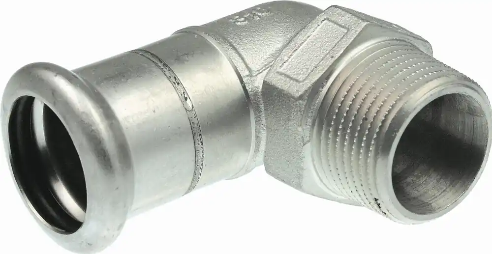 VSH XPress RVS knie koppeling, 90gr, 28mm x 1" RVS (pers x buitendraad) Must-Have