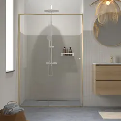 Hoge Kwaliteit Sealskin Contour schuifdeur voor nis 140x200cm, 6mm helder veiligheidsglas met antikalklaag Geborsteld goud