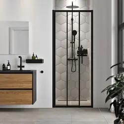Exclusieve Aanbieding Sealskin Hooked driedelige schuifdeur 90x200cm, 6mm helder veiligheidsglas met antikalklaag Mat zwart