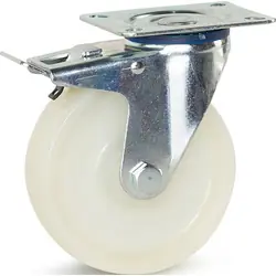 Korting Zwenkwiel nylon met rem 125mm - 250kg draagvermogen
