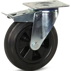 Bestseller Zwenkwiel rubber met rem zwart 200mm - 200kg draagvermogen