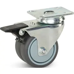 Dubbel zwenkwiel TP-rubber met rem 75mm - 150kg draagvermogen Koop Online