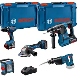 Beste Prijs Bosch 18V GSB + GBH + GWS + GSA + GLI combopack 18V Li-ion 3x 5.0 AH accu